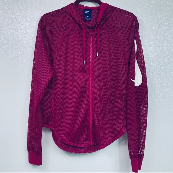 Nike Jackets & Blazers - Nike Magenta Cropped Full Zip Mesh Hoodie Size L